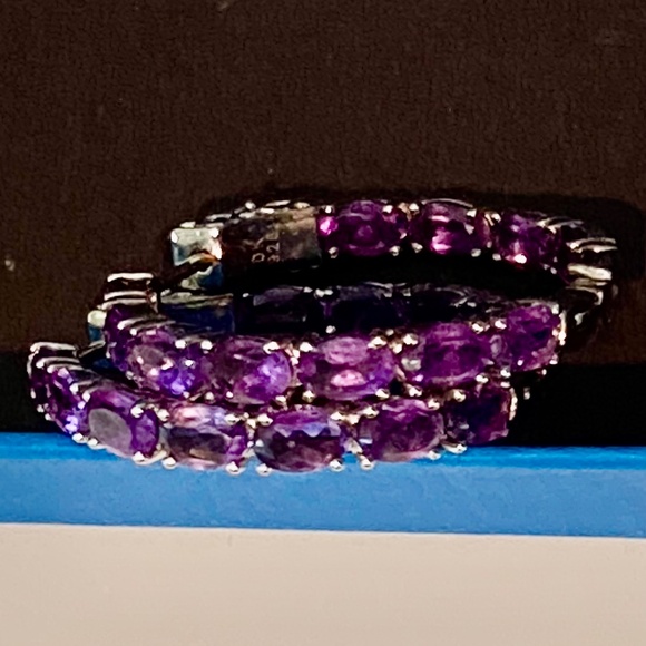 Lavender💜Amethyst Rhodium over Sterling Silver Hoop Earrings 3 Jtv Jewelry Love - Picture 5 of 9